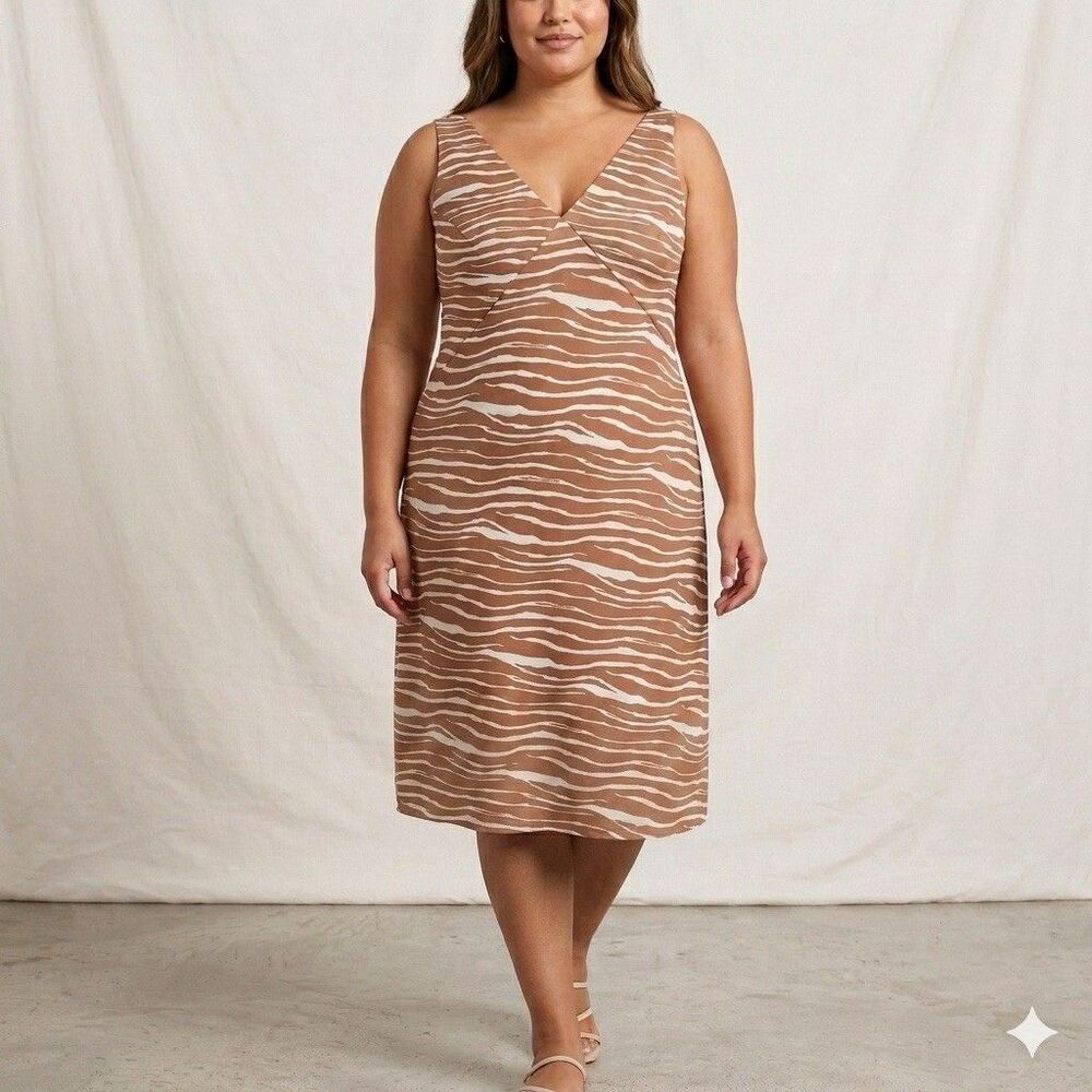 A New Day Slip Dress Womens XXL Brown Zebra Boho Neutral Vacation Officecore